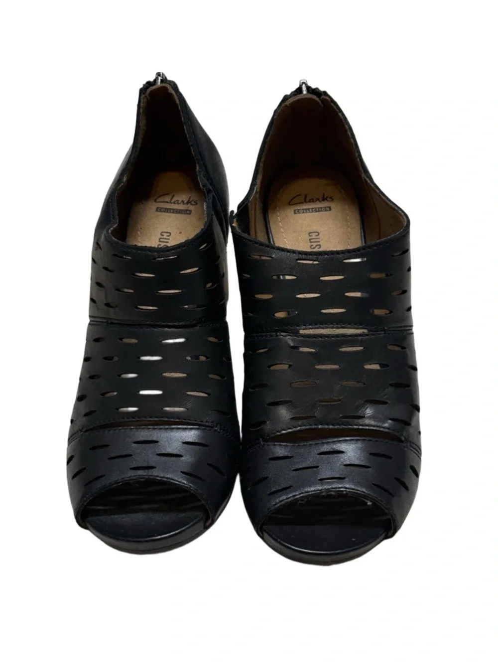 Clarks Black Perforated Open-Toe Wedge Booties